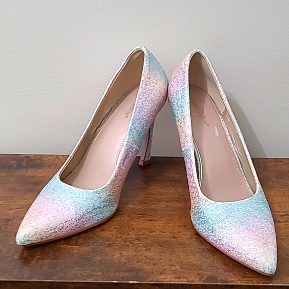 Torta Caliente Rainbow Striped Glitter Heels size 8.5 - Picture 1 of 11